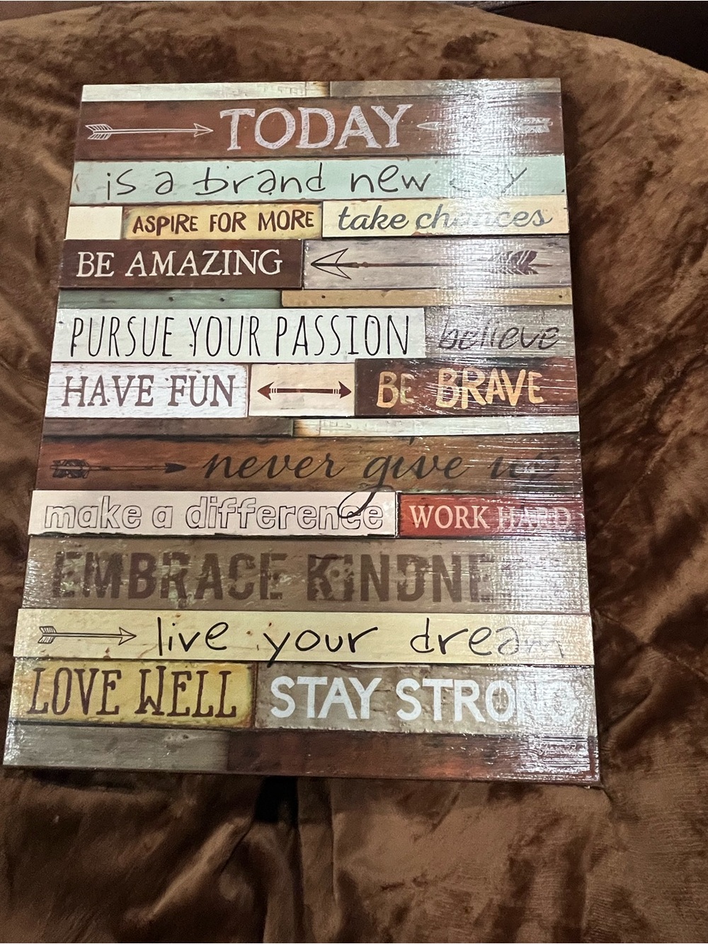 Rustic Motivational Wall Art Sign in Brown and Cream